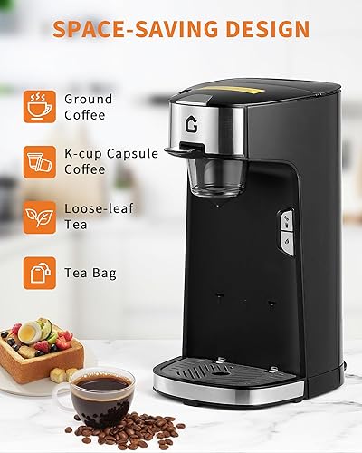 Miniatura 3 de Garvee Cafetera de una sola porción, cafetera pequeña de una sola taza con tanque de agua de 18.6 onzas para cápsula, molido y té, cafetera portátil
