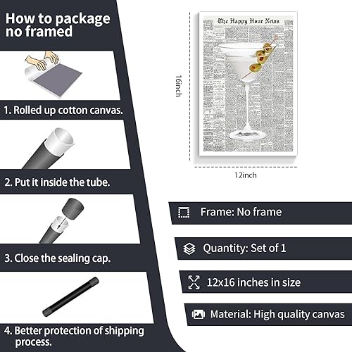 Miniatura 6 de Lienzo de Martini verde de moda, arte de pared, periódico vintage, retro, carrito de bar, estética, póster de cóctel de los años 70, impresiones