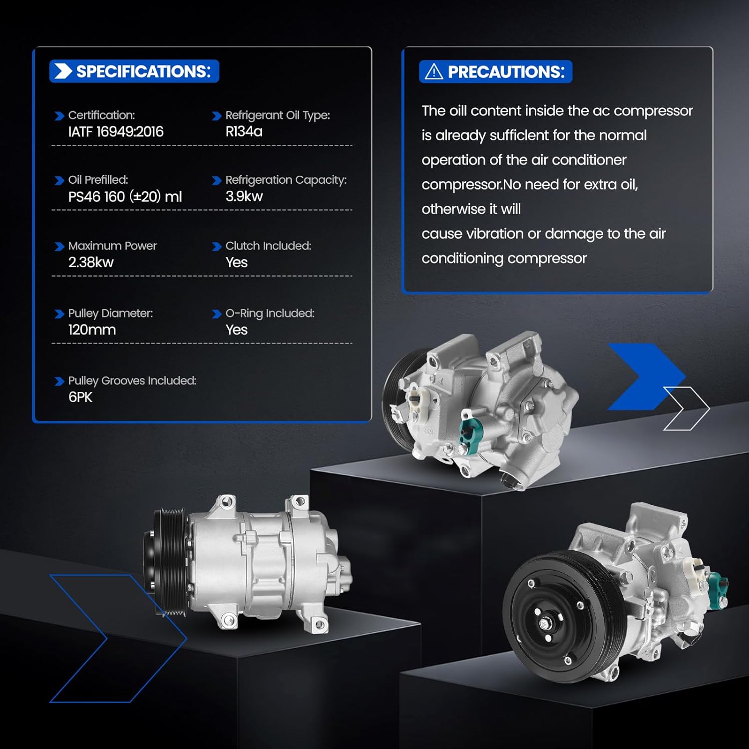 68328 Air Conditioning A/C Compressor with Clutch Compatible with Toyota Corolla Matrix 2009-2010 L4 1.8L, Compatible with Scion xD 2008-2014 L4 1.8L