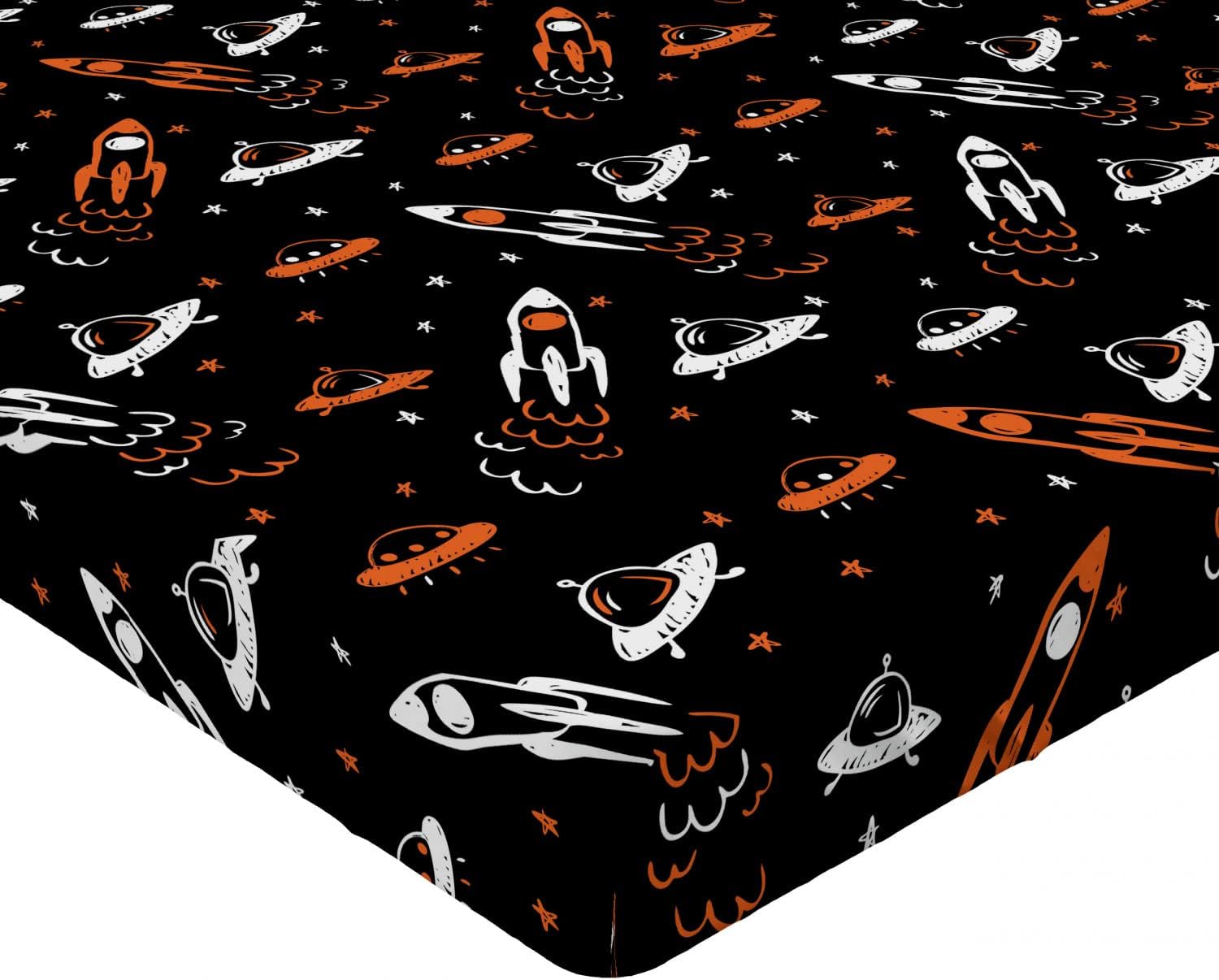 Ambesonne Space 2 Pack Fitted Sheet, Traveling into The Cosmos, Bed Cover All-Round Elastic Deep Pockets 2 Pieces, Package Contains 2 Queen Size Fitted Sheets, Black Orange White