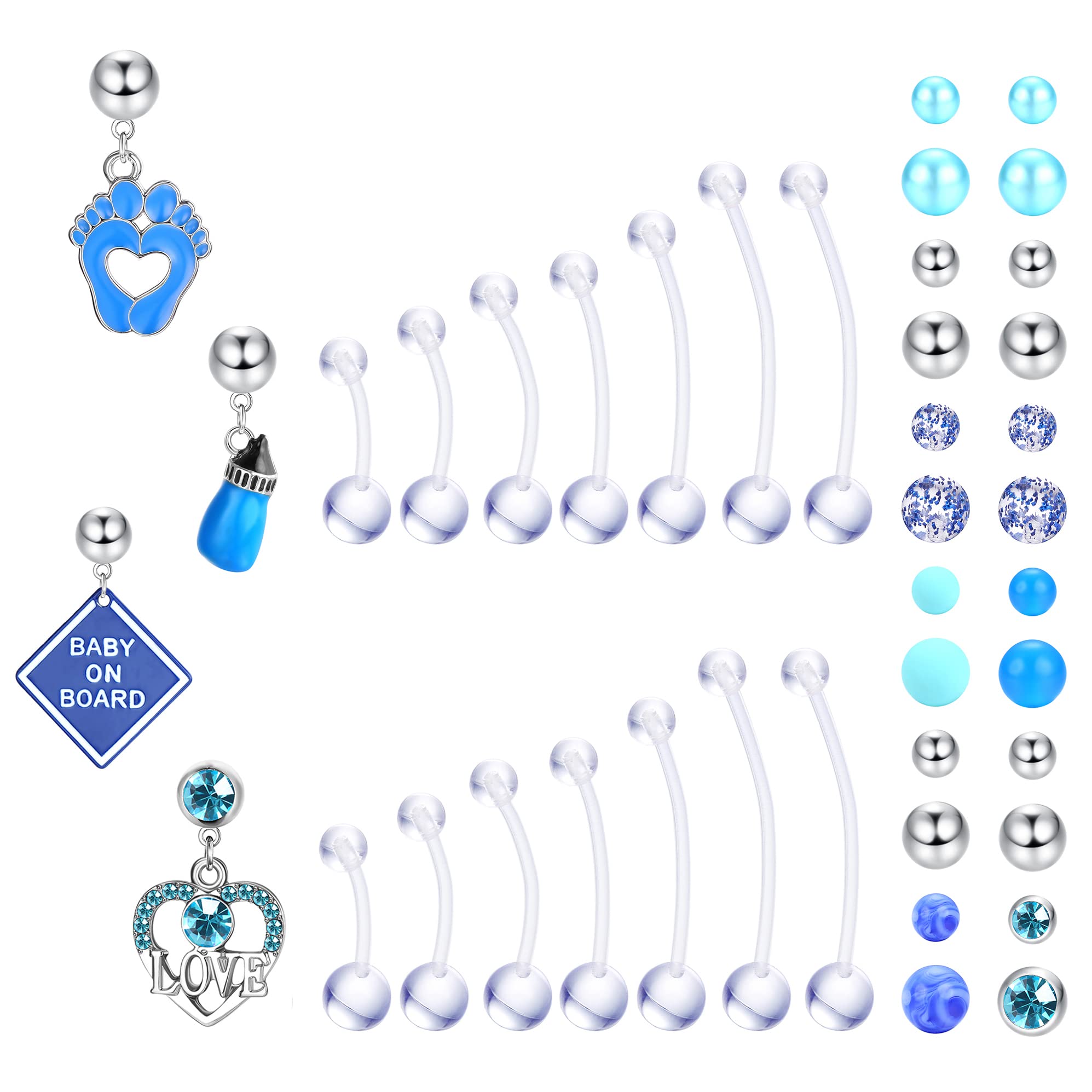 SanfenlyPlastic Pregnancy Belly Button Rings Long Bar Navel Rings Flexible Clear Acrylic Bioplast Sport Maternity Belly Navel Ring Retainer Belly Piercing Jewelry 14G 14/16/18/32/35/38mm