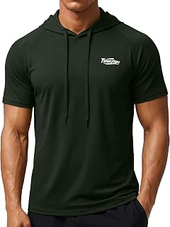 Men's Workout Short Sleeve Hoodie, Lightweight Athletic Gym Running Shirts, Quick Dry Muscle Fit Hooded Sweatshirt
