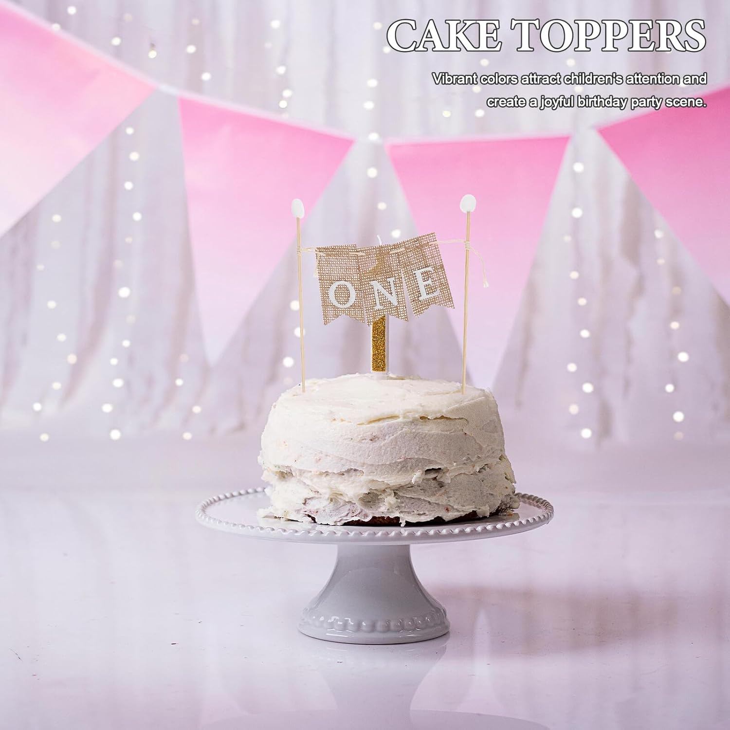 Beavorty 3pcs 1st Birthday Cake Banner Set with White “one” Flag Insert, Non-edible Cake Topper for Party Decorations and Photo Booth Props