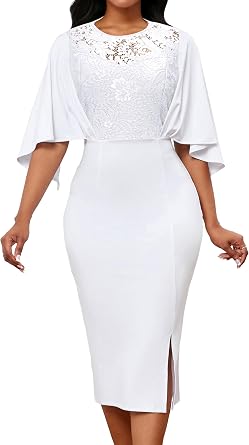 sexycherry Lace Dresses for Women 3/4 Sleeve Cocktail Pencil Split Dress