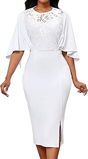 Elegant Dresses for Women Wear to Work Long Sleeve Cocktail Business Knee Length Pencil Lace Dress
