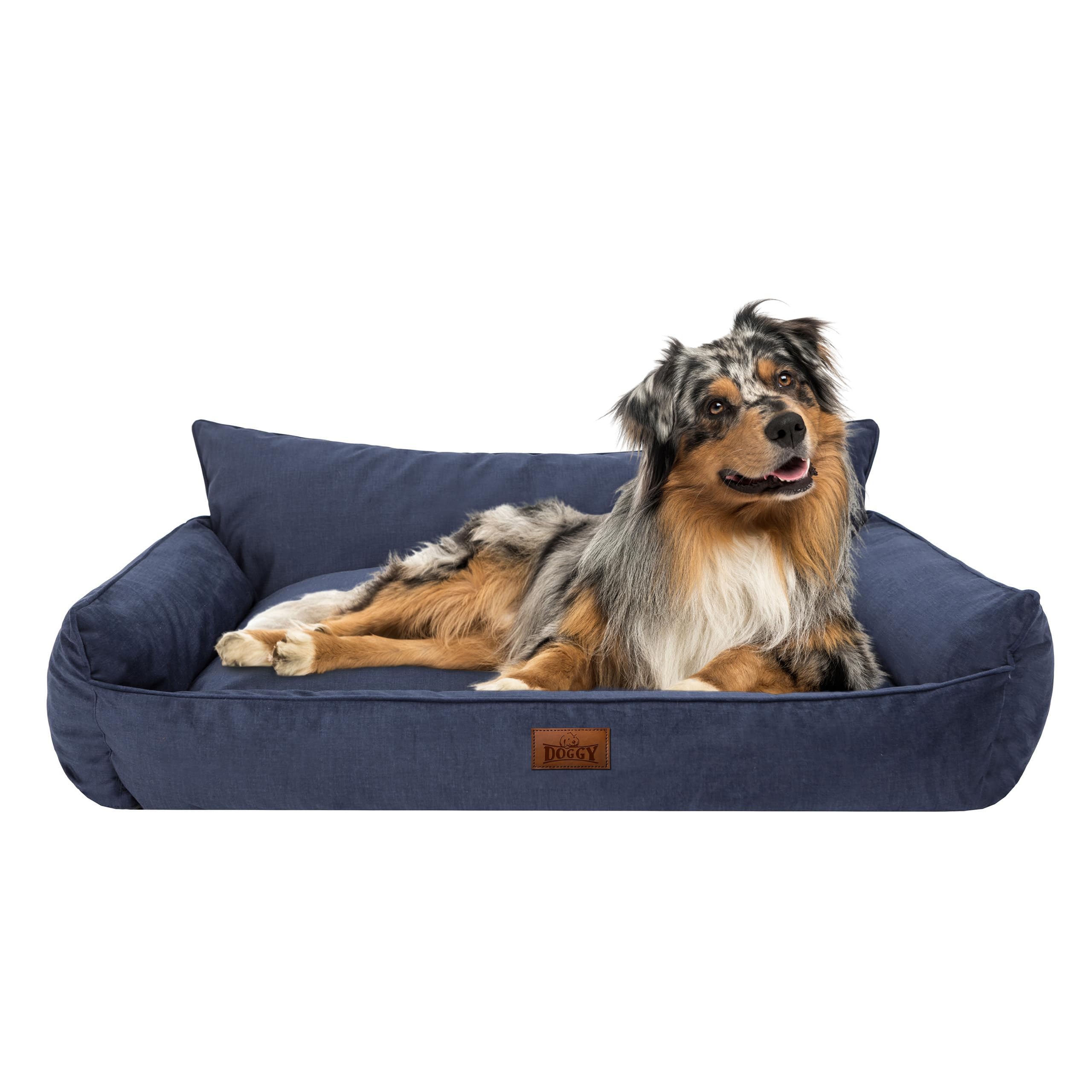 DOGGY Legowisko dla Psa, Poduszka do Leżenia, Materac dla Zwierząt Domowych - Granatowe, Fantazyjne, Rozmiar XXXL 132 x 106 cm