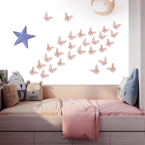 Miniatura 70 de Calcomanías de pared de mariposa 3D, 72 unidades, 3 tamaños, 3 estilos, calcomanías de pared metálicas extraíbles, calcomanías de pared para nevera,