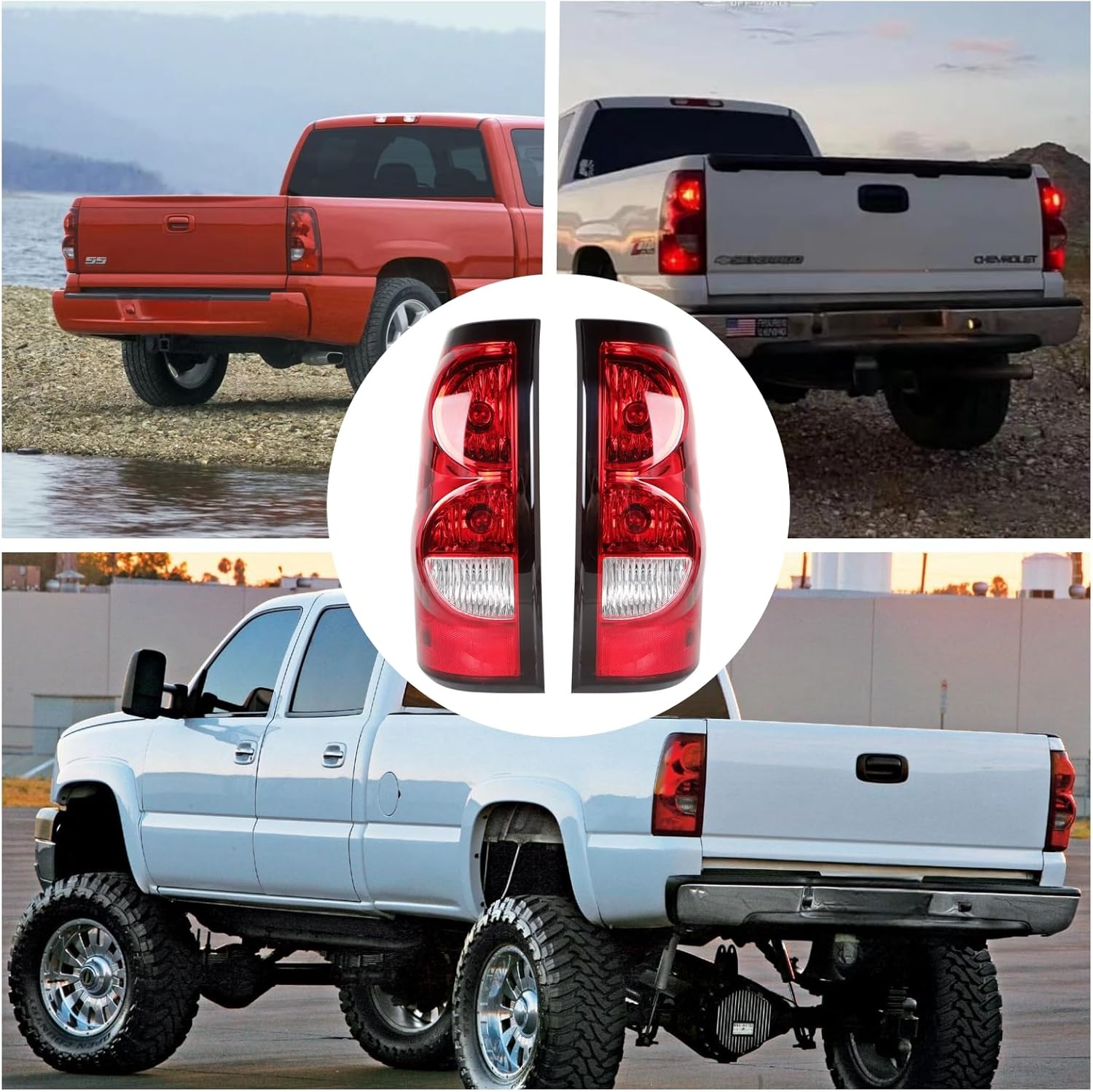 Tail Lights Compatible with Chevy Chevrolet Silverado 1500 2500 3500, 2003 2004 2005 2006 2007, Rear Lamps Classic OE Style Rear light w/Bulb Harness (Pair of Driver and Passenger Side)