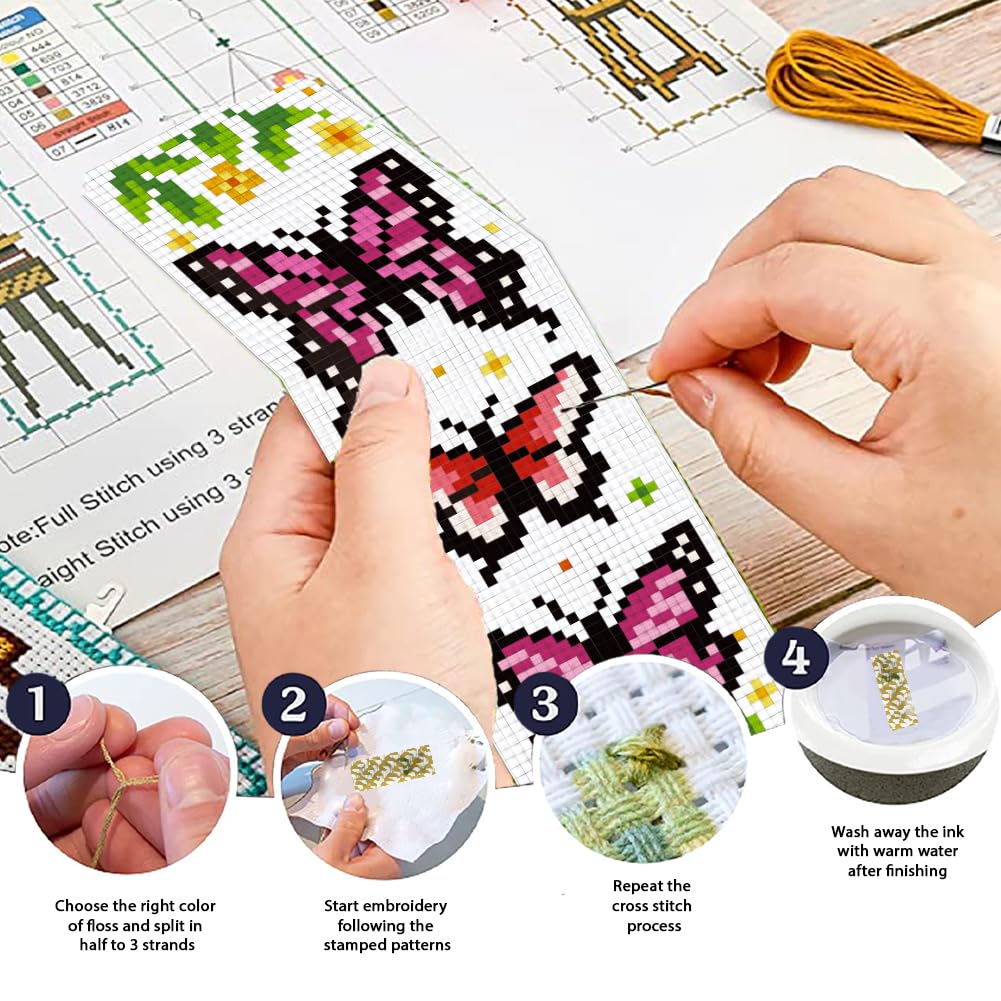 Christmas Cross Stitch Bookmark Kit - 6 Holiday Designs For Beginners (Santa, Elk, Penguin)