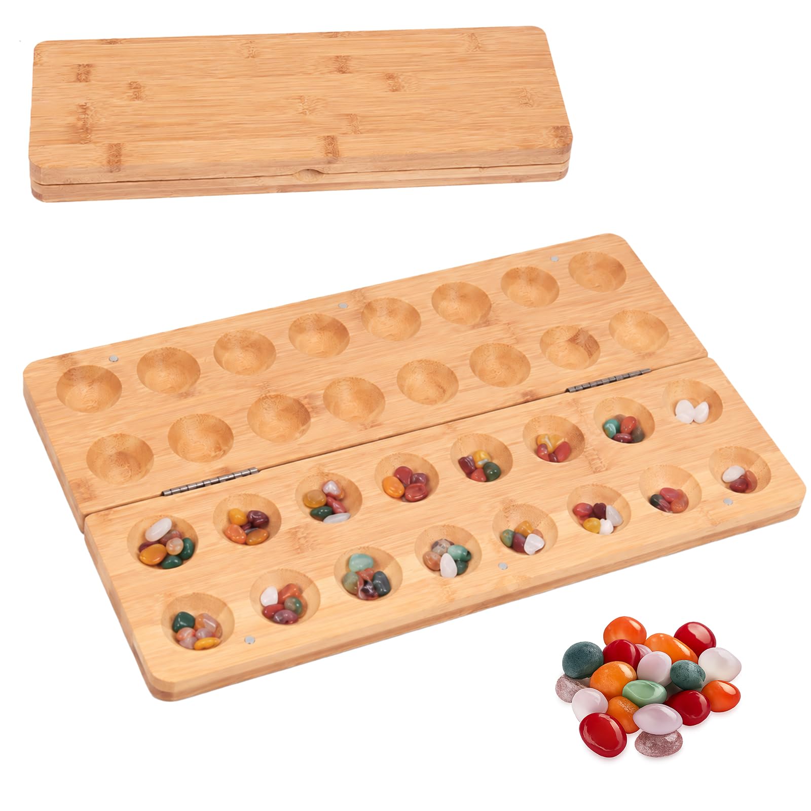 Steinchenspiel Hus - Bao - Kalaha Edelstein Match Schach Bohnenspiel für 2 Spieler Muschelspiel für Kinder Erwachsene Spannendes Strategiespiel aus Holz