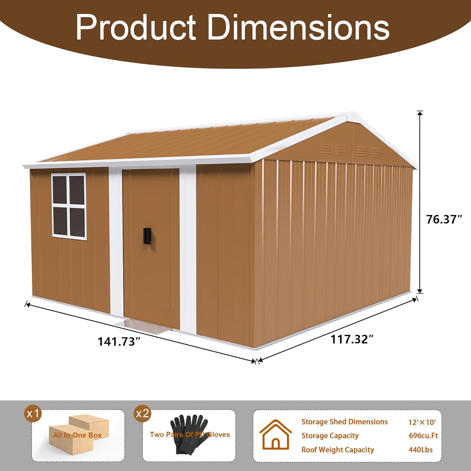 Heavy-Duty Metal Storage Shed, 12x10 FT Outdoor Garden Shed with Windows, Lockable Sliding Door & Ventilation, Weatherproof Workshop for Backyard, Lawn & Tool Organization