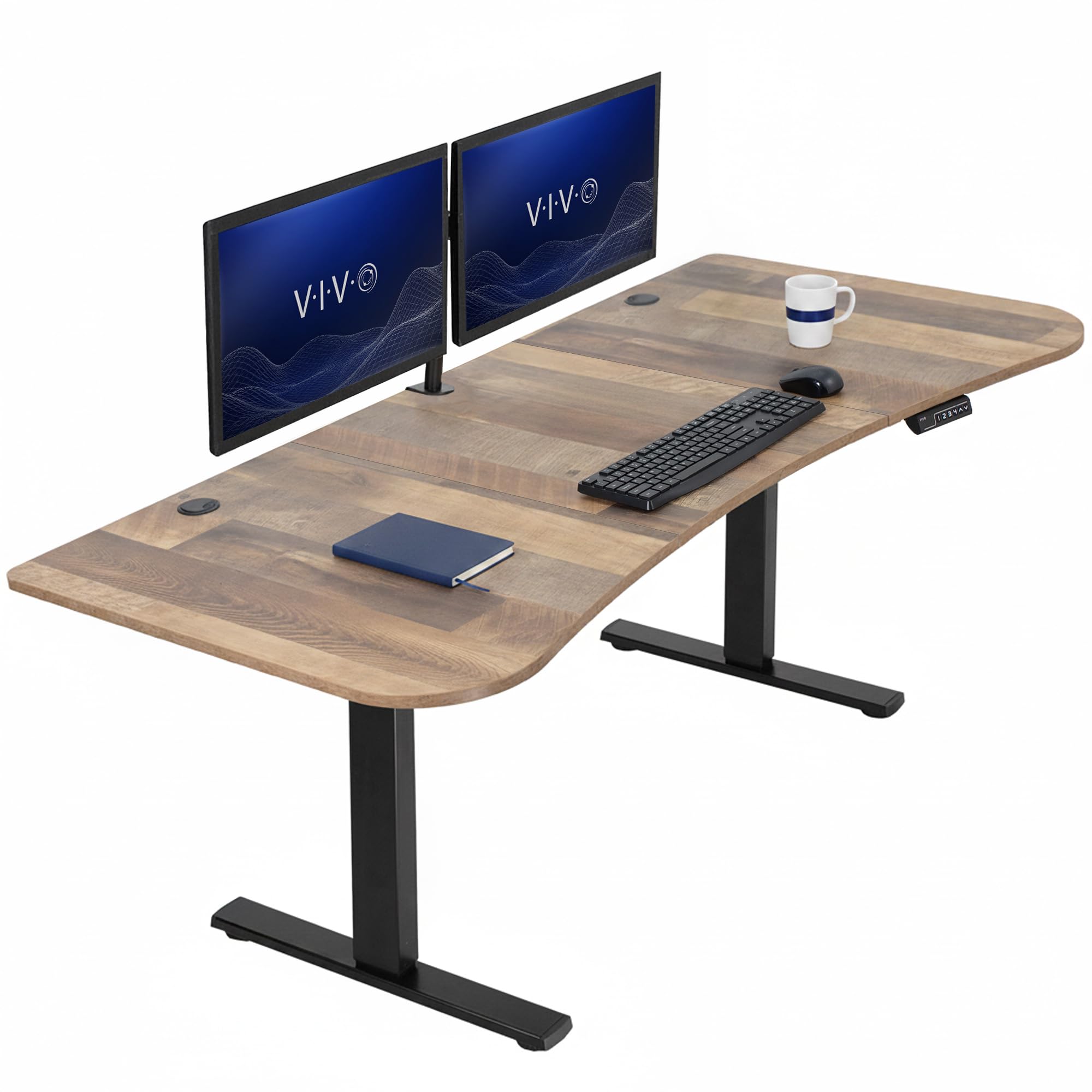 VIVO Reclaimed Wood 63 x 32 in Standing Desk, DESK-KIT-1B1P | Electric, Holds 220 lbs, Sit Stand Up, Height Adjustable, Home Office, Memory Presets, 1B Series, Black Frame