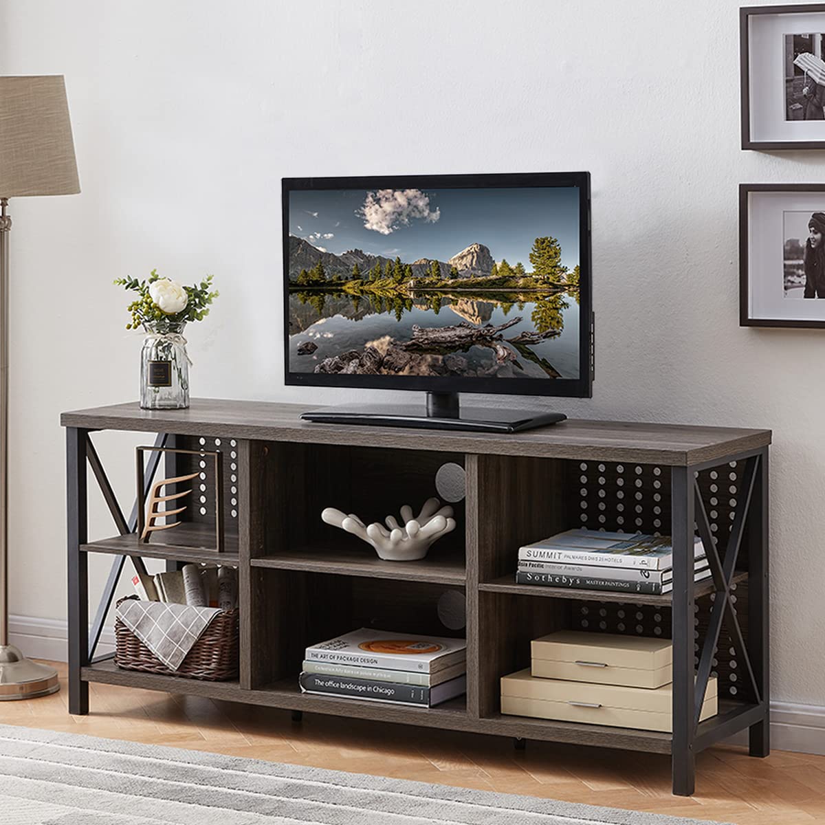 IBF TV Stand for TVs up to 75 Inch, Modern Industrial Entertainment