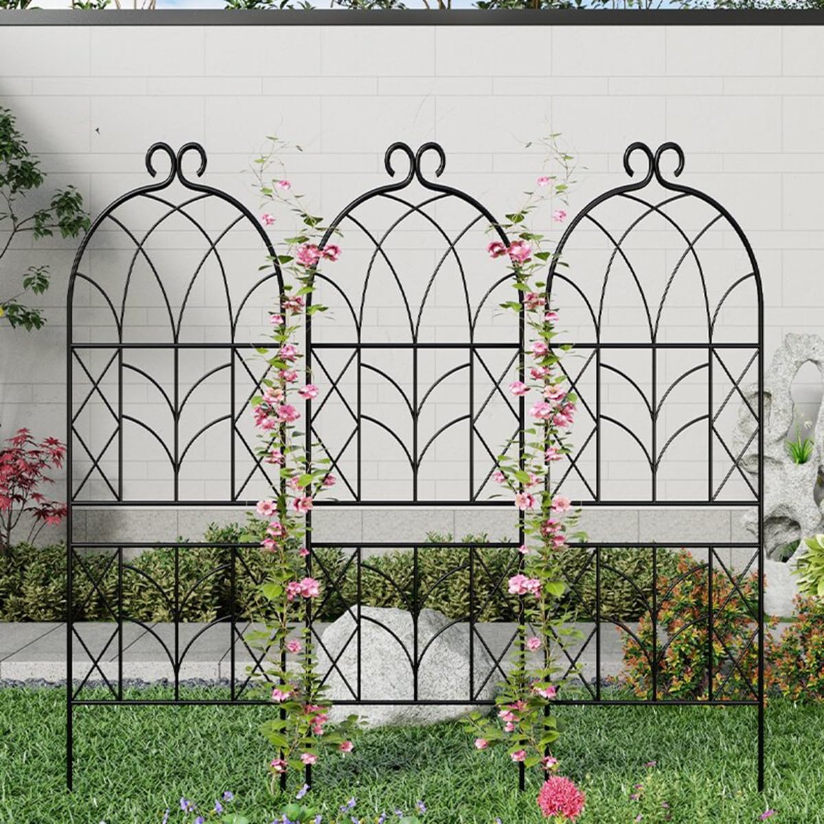 Traliccio Da Giardino In Metallo Per Rampicanti – 220x50 Cm, Ferro Verniciato Nero, Con Decorazioni Di Fiori E Uccelli, Resistente Alla Ruggine, Per Clematidi, Rose, Edera - 2