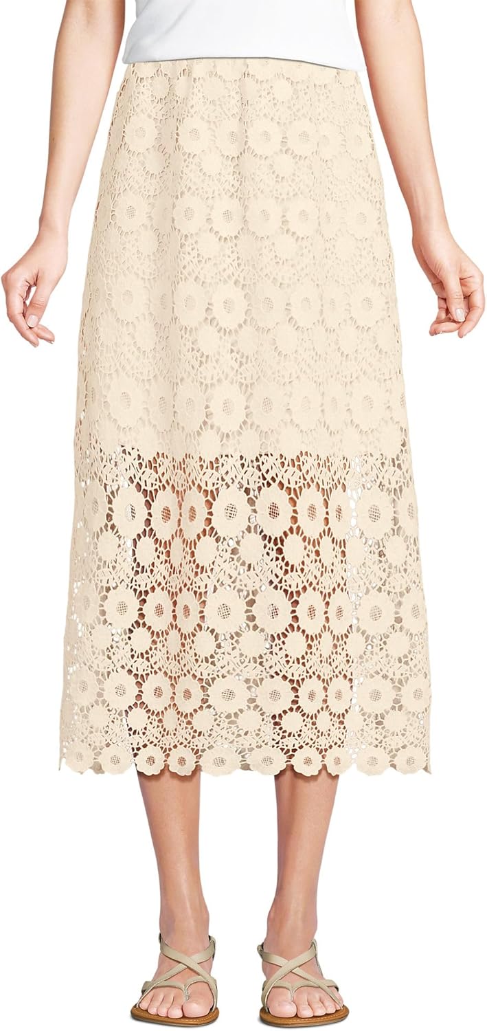 Lands' End Women's Lace Overlay Midi Skirt