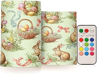 Eionryn Easter Bunnies Colorful Eggs Flameless Candles Battery Operated LED Candles with Remote Timer Electric Candles for Home Party Decor 2pcs