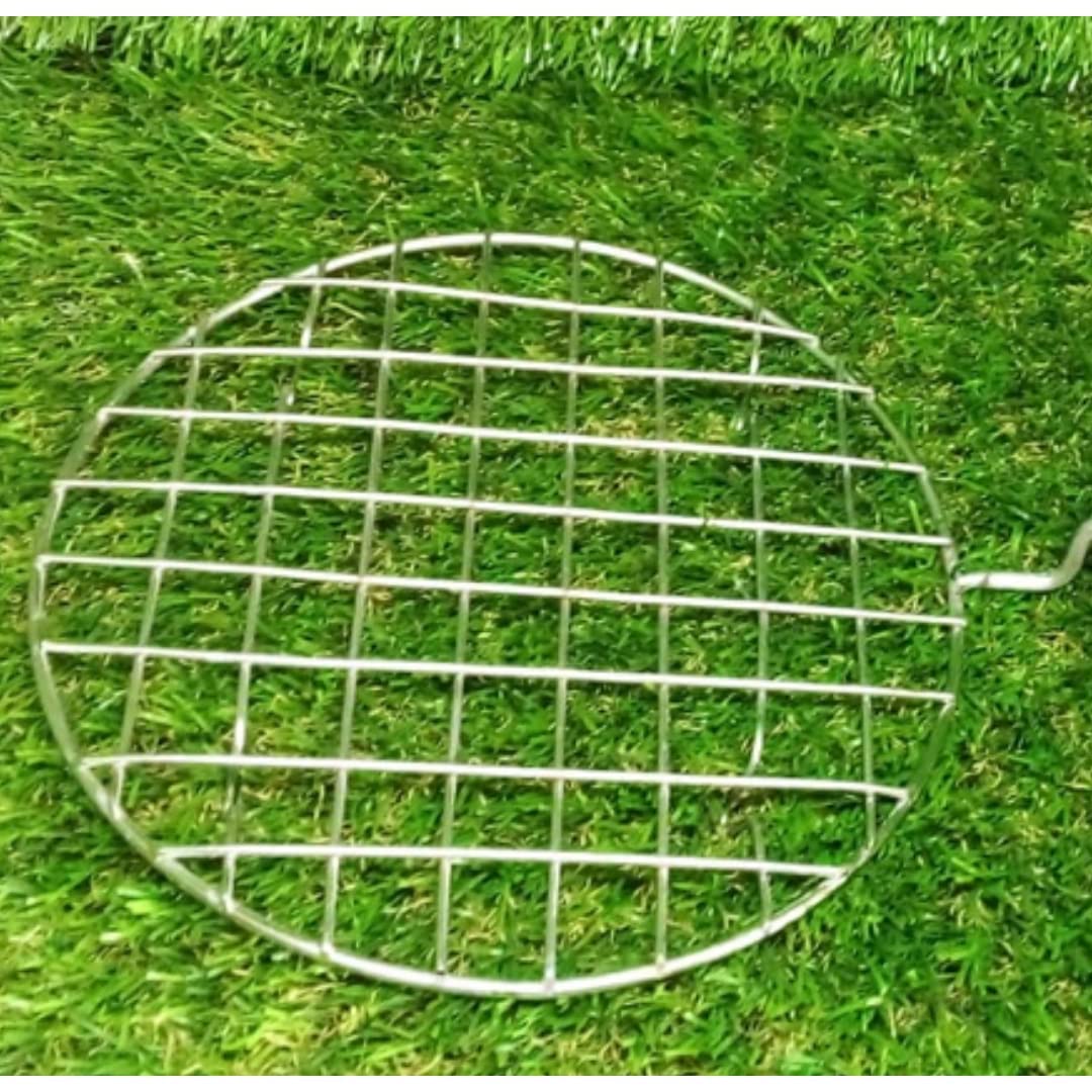 Qebham Roaster Barbecue Net Jali Griller Chapati Toast Grill with Wooden Handle Steaming Cooking and Baking Barbeque Jali for Roti, Paneer (Round) 4