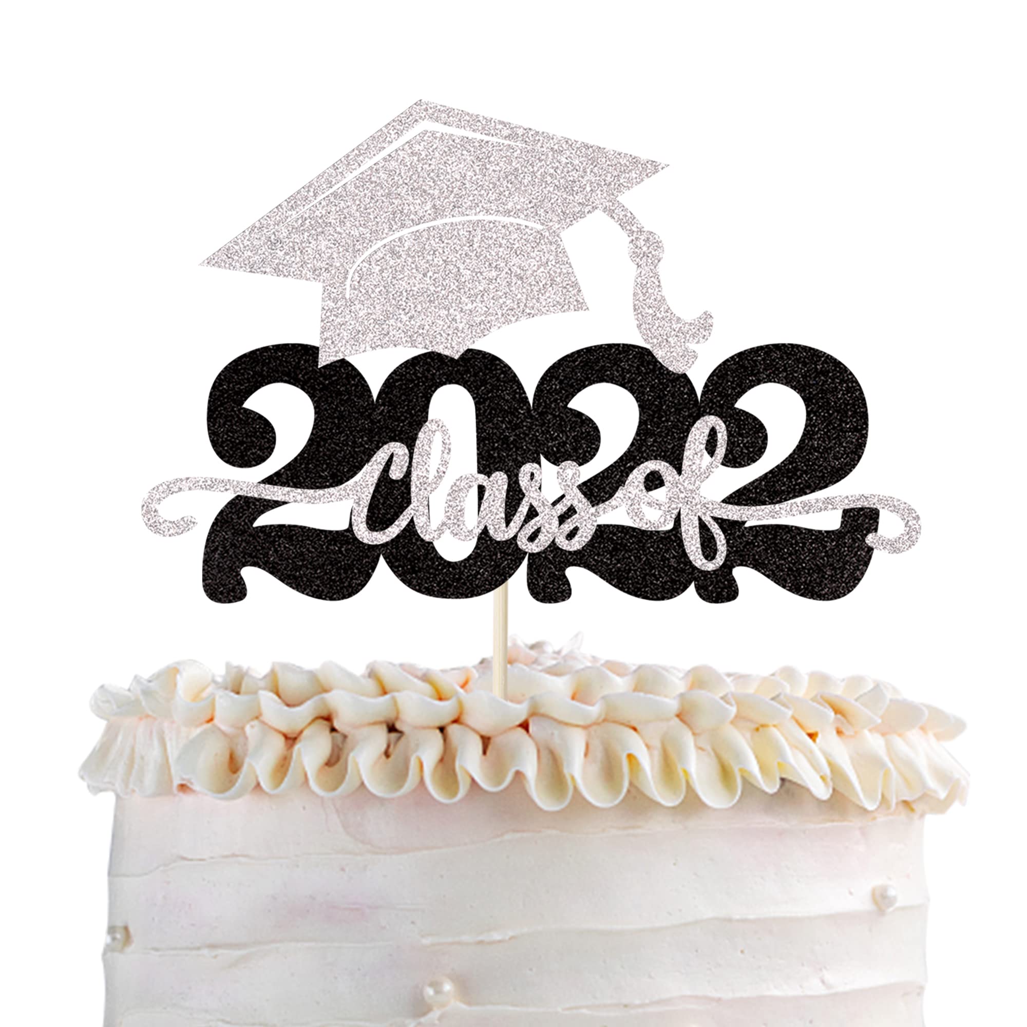 SYKYCTCY 1 Pack Class of 2024 Cake Topper Glitter Congrats Grad Cap 2024 Graduation Cake Pick for 2024 Graduation Theme High School Graduate Party Cake Decorations Supplies Silver