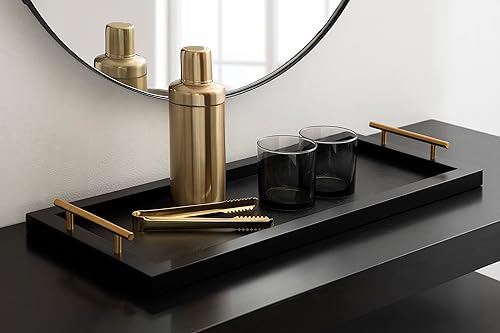 Miniatura 3 de Kate and Laurel Halsey - Bandeja rectangular de madera decorativa con asas de metal pulido 17 x 13 pulgadas negro y dorado bandeja rectangular