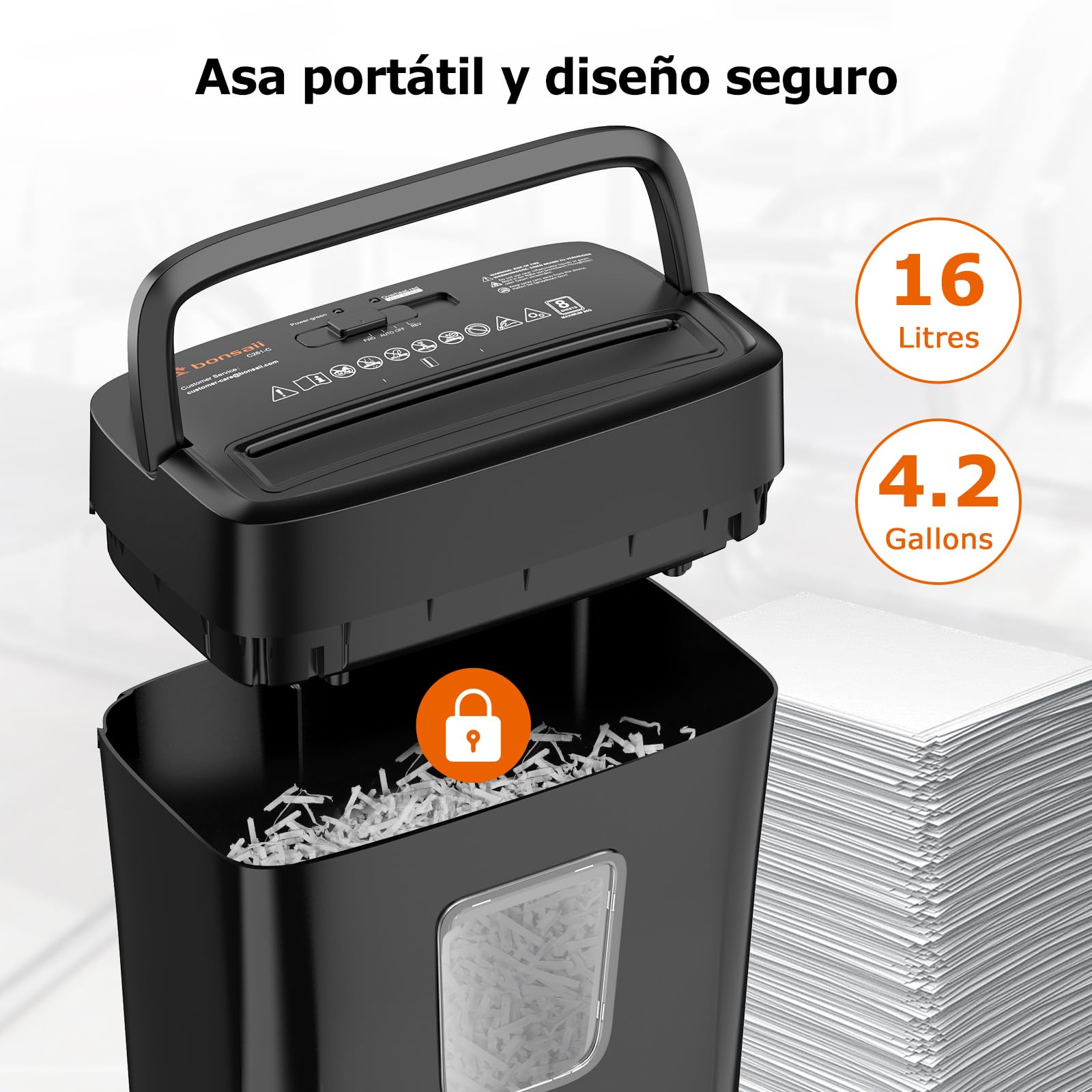 Bonsaii P4 Destructora de Documentos, 8 Hojas Corte Cruzado, C261-C | Trituradora de Papel 5x14mm, para Hogar y Oficina, Papelera 16L, Protección contra Sobrecalentamiento
