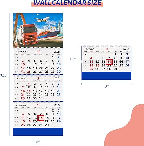 Miniatura 2 de Calendario de pared 2024, calendario 2024, pantalla de 3 meses, calendario vertical (plegado en un mes) 33 x 13 pulgadas, diciembre de 2023 a enero