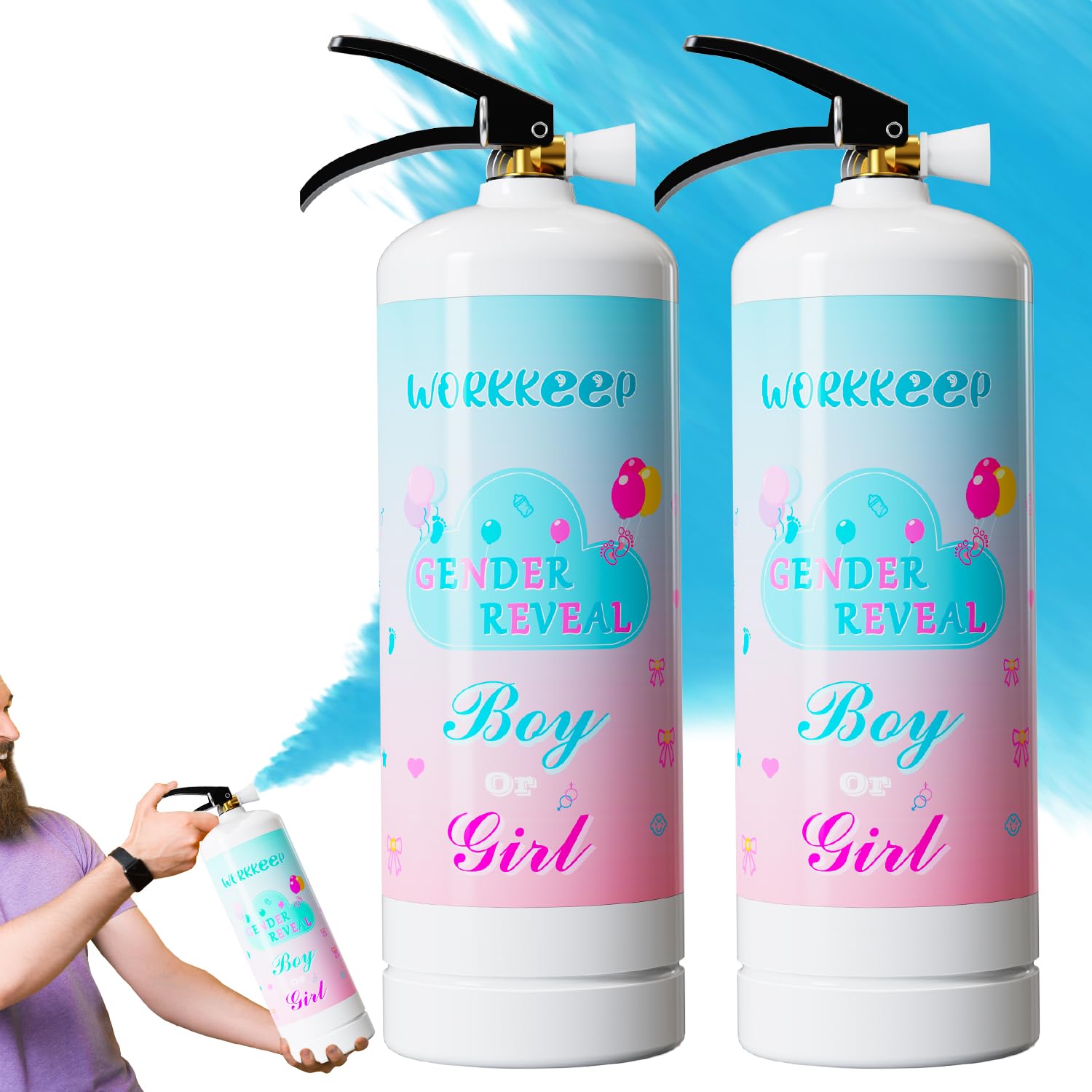 Giant Gender Reveal Fire Extinguisher: 2 Packs Gender Reveal Ideas Only for Baby Boy with 100% Biodegragable for Gender Reveal Decorations - 20+ Feet (Blue)