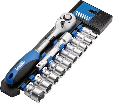 Draper 12 Piece 1/2-Inch Square Drive Metric Socket and Ratchet Set - DIY Home Workshop Professional & Car Kit