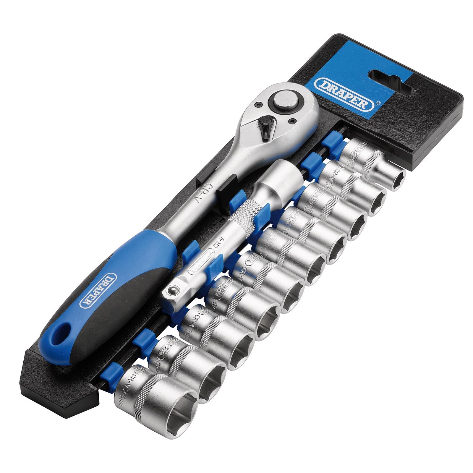 Draper 12 Piece 1/2-Inch Square Drive Metric Socket and Ratchet Set - DIY Home Workshop Professional & Car Kit