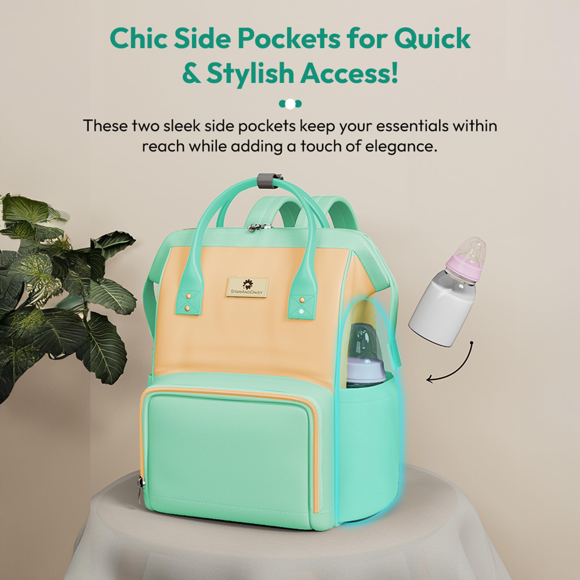 StarAndDaisy Diaper Bag / 30L Lightweight Diaper Bag for Mothers for Travel with 3 Insulated Bottle Pockets/Baby Bag for Mother Travel & Hospital Bag for Baby – Green Yellow 2