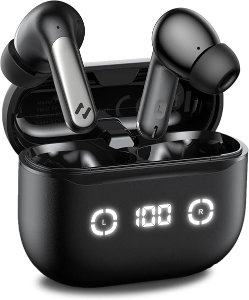 havit Wireless Earbuds with LED Display, Bluetooth 5.4 Headphones, 40H Playtime, in-Ear Earbuds with App Control for Music, Workout & Daily Use