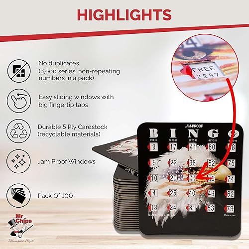 Vista 9 de MR CHIPS Tarjetas de bingo deslizantes a prueba de atascos con ventanas deslizantes, paquete de 10 unidades en estilo marrón
