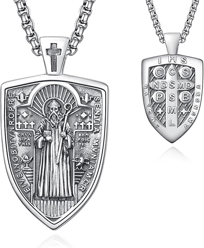 KATHLU Collar de San MiguelSan CristóbalSan GerardoSan JorgeSan JudaSan Benito para hombres y mujeresAmuleto de religión de plata de ley 925 con
