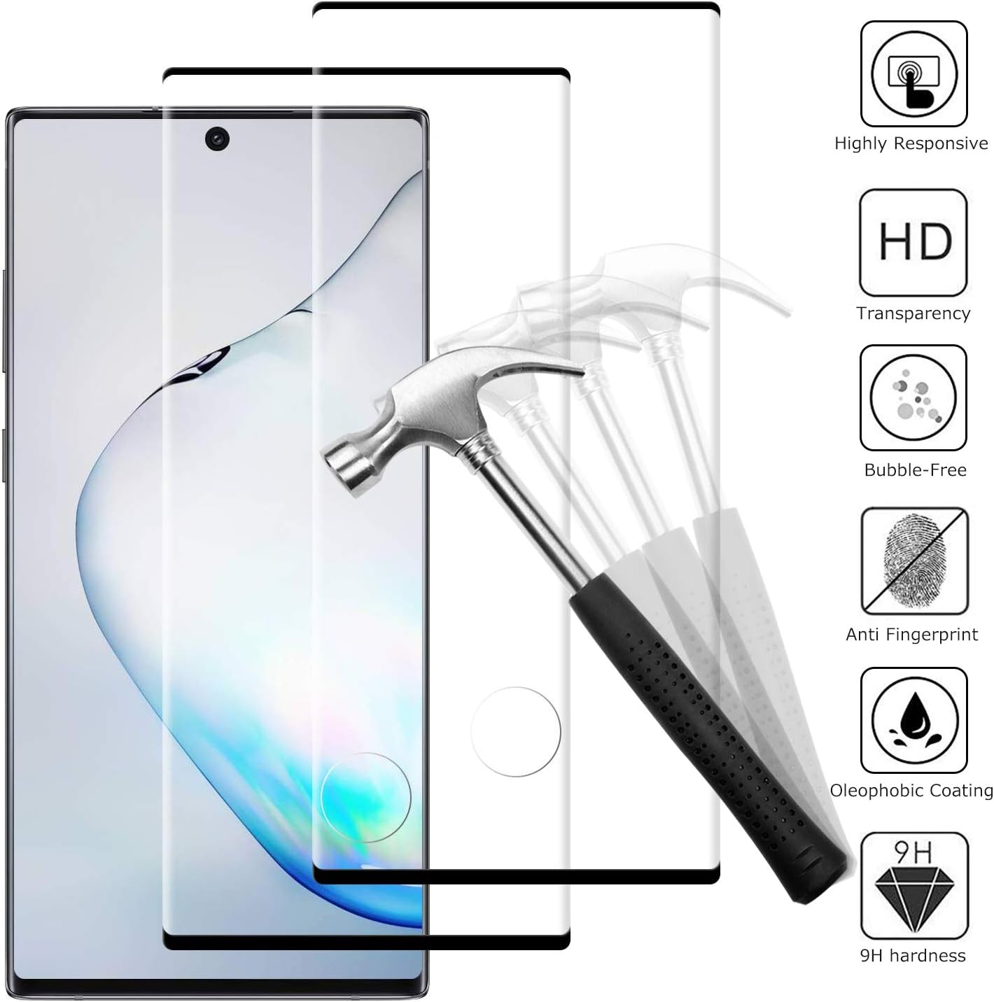 Snnisttek [2 Pieces Tempered Glass Screen Protector For Samsung Galaxy Note 10 Plus-Samsung Galaxy Note 10 Plus Tempered Glass, 9H Hardness, Ultra Crystal Clear, 99% Transparency Protection
