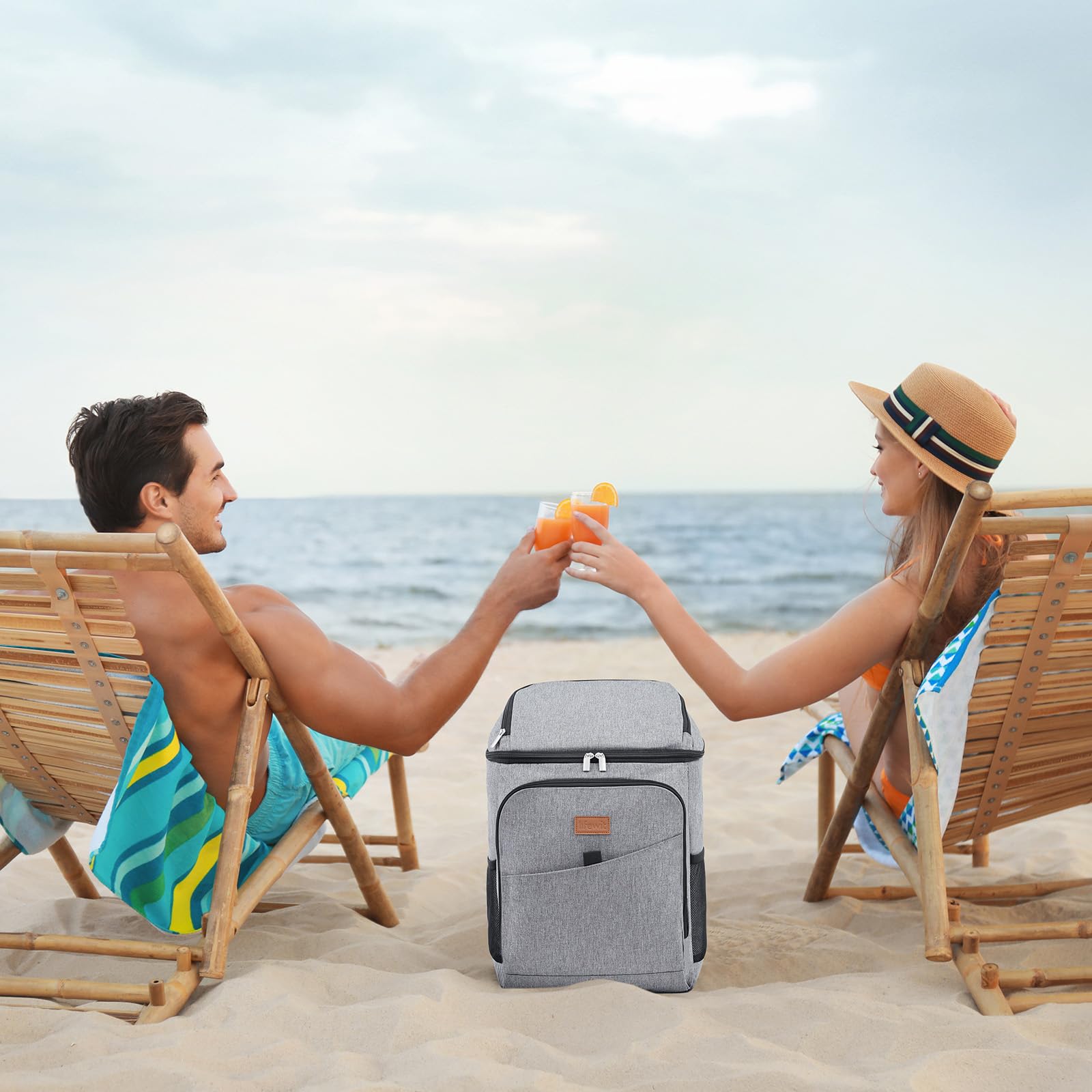Lifewit 32L 34 Dosen isolierte Kühltasche, Große kühlrucksack, auslaufsichere tragbare Lunchtasche, weiche Kühlbox für Outdoor, Picknick, Strand, BBQ, Camping, Reisen, Familie, Grau