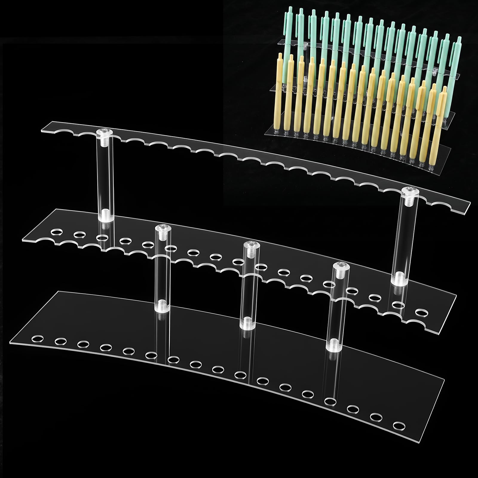 Xyembu Acrylic Pen Display Stand, 2 Tier Detachable Clear Pen Display Stand, 30 Slots 1.3cm Wide Pen Holder Organizer for Fountain Pens, Makeup Brushes, Art Supplies, Office, School, Home