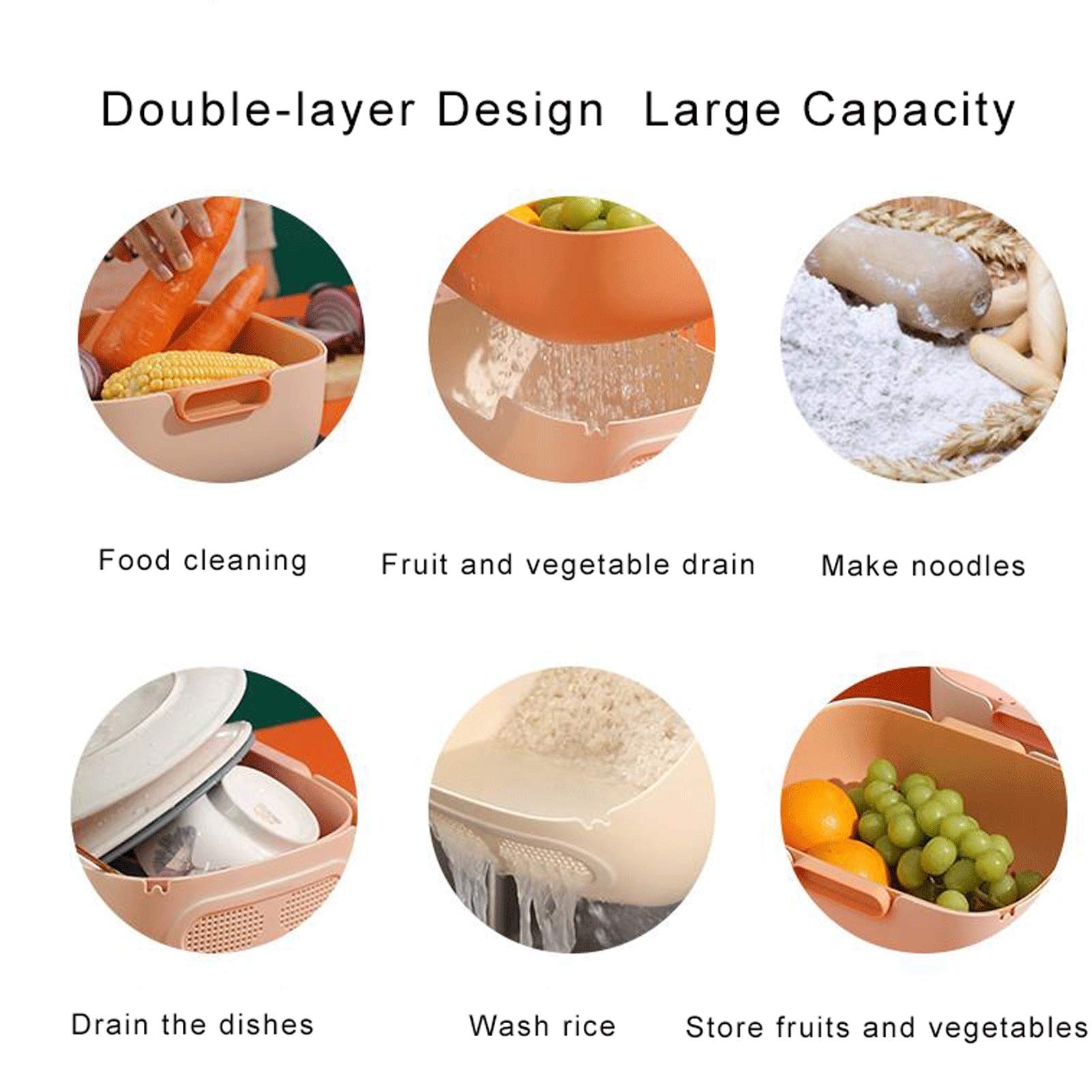 Durszlak Sitko kuchenne/Colander z tworzywa sztucznego koszyk do mycia ryżu i sitko z uchwytem odłączany zestaw durszlaków do mycia owoców i veggie Sitko Durszlaka (Color : Brown)