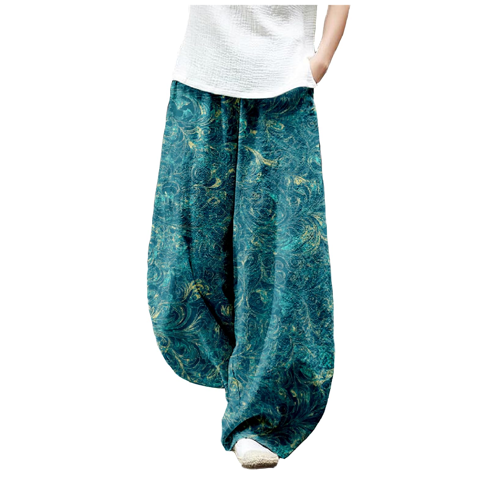 MARSVOVO Harem Pants Women Palazzo Wide Leg Pants Woman Novelty Plant Print Lightweight Baggy Sweatpants Travel Pants