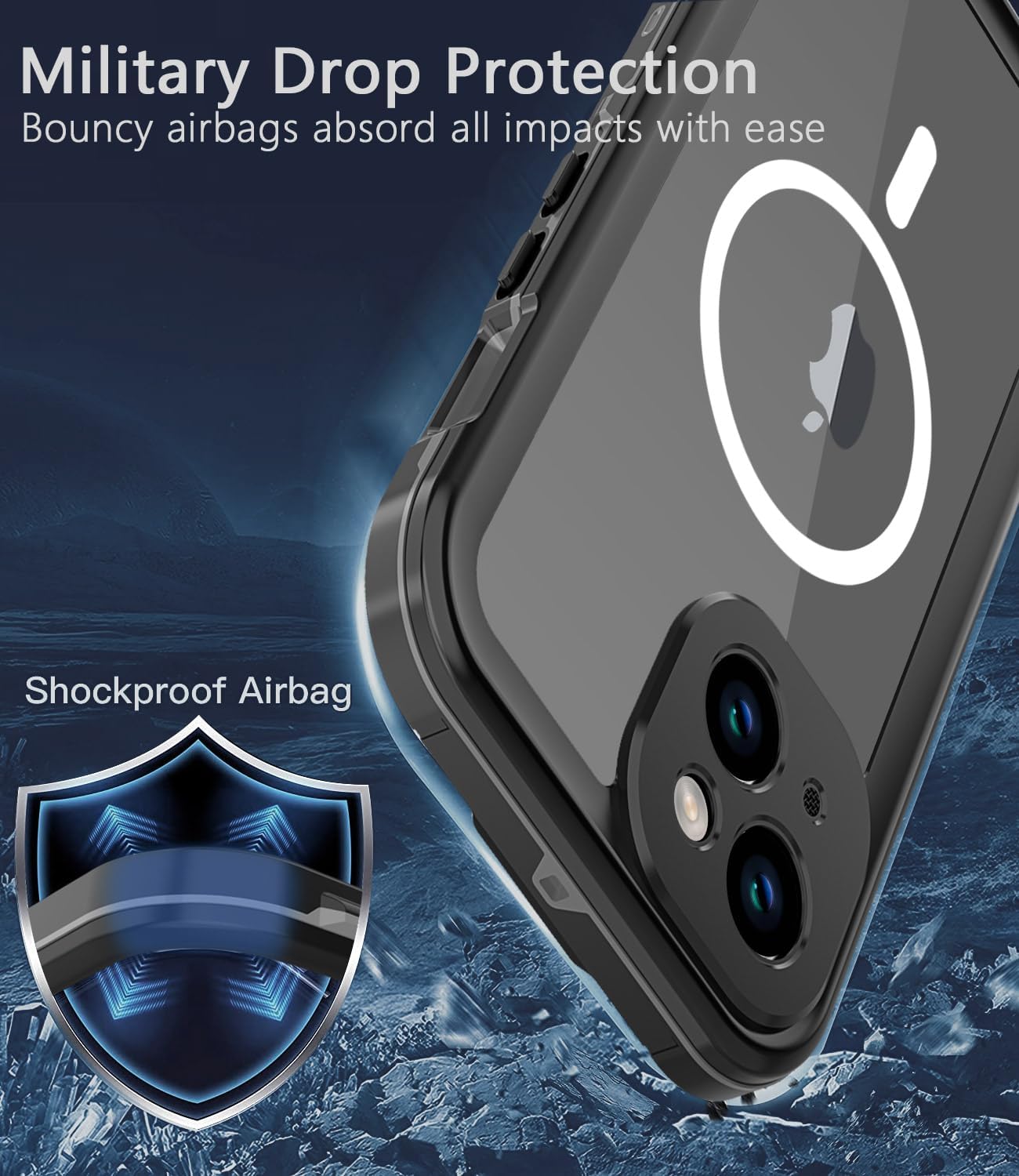 Magnetic for iPhone 15 Plus Case Waterproof, [Built-in Lens & Screen Protector] [Shockproof] [Dropproof] [Dustproof] Full Body Protection Durable Phone Case - Black