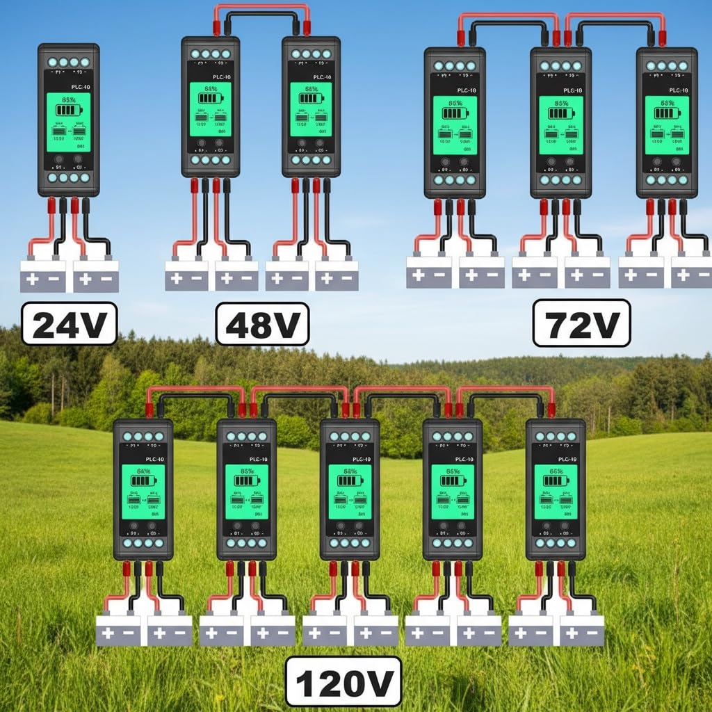 Equalizzatore batteria al piombo acido 12V, bilanciatore attivo 10A Lipo/Lifepo4 collegato in serie parallela misuratore LCD per 24/36/48V/96V, equalizzatore batteria PLC-10 batterie interruttore