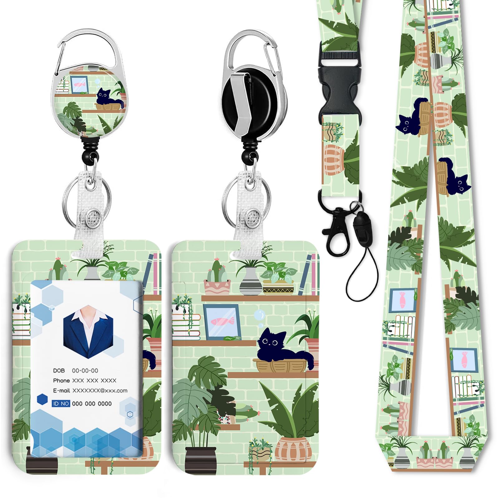 Cute Cat Hidden in The Flowers Badge Holder with Retractable Reel and Breakaway Lanyard，Badge Clips Retractable Heavy Duty Badge Reel，ID Holder with Breakaway Lanyard for School Nurse Office Teen ﻿…