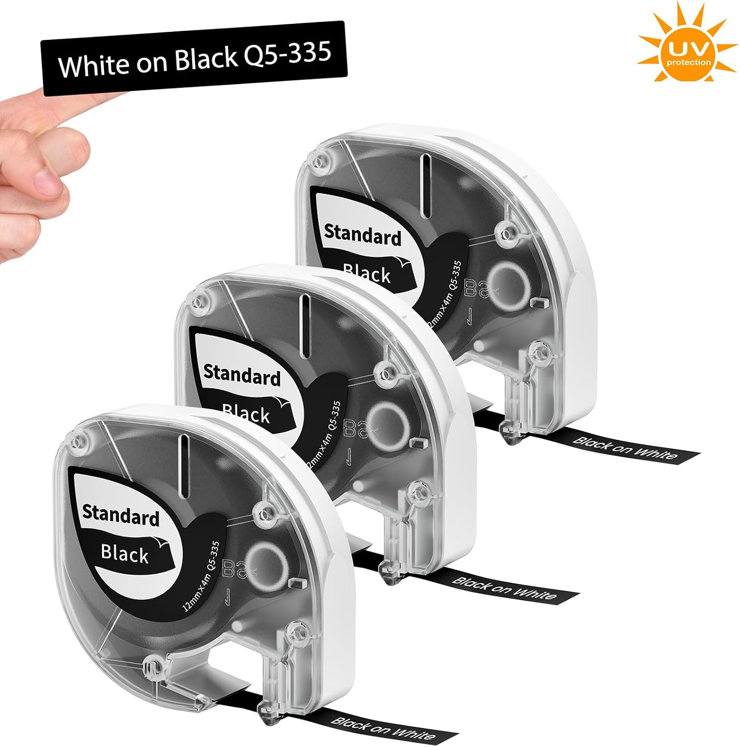 phomemo Phomemo q5-335 Label Tape 12 mm x 4 m Colour: White on Black | Size: 12 mm x 4 m | Material: Plastic | Brand: Phomemo | Unit count: 3.0 Count | Manufacturer: Phomemo