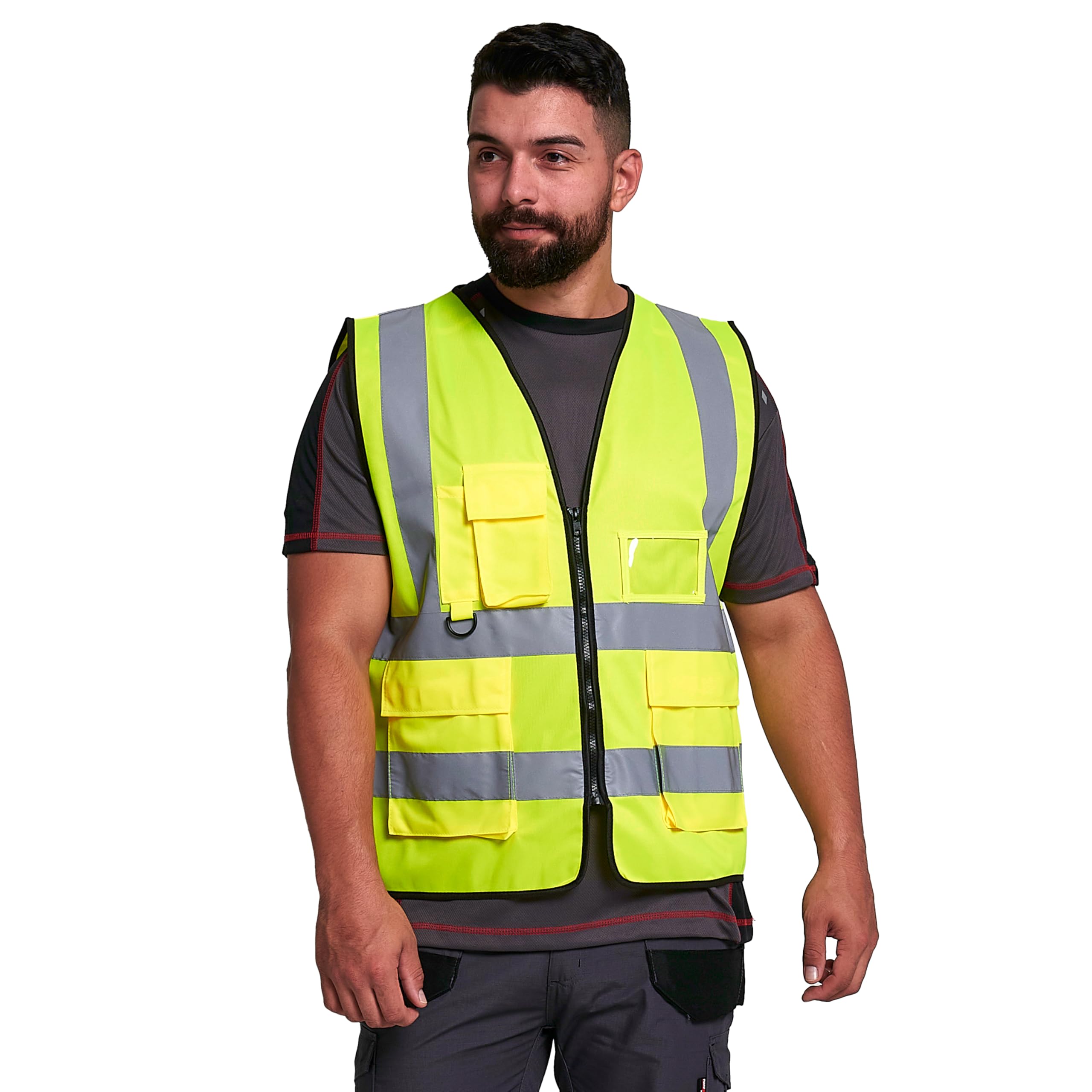 HuntaDeal Hi Viz VIS Executive Zip Fastened High Visibility Reflective Workwear Vest Security Safety Wear Warm Gilet Waistcoat EN ISO 20471 Class 1 Certified Plus Big Size, Yellow, XL