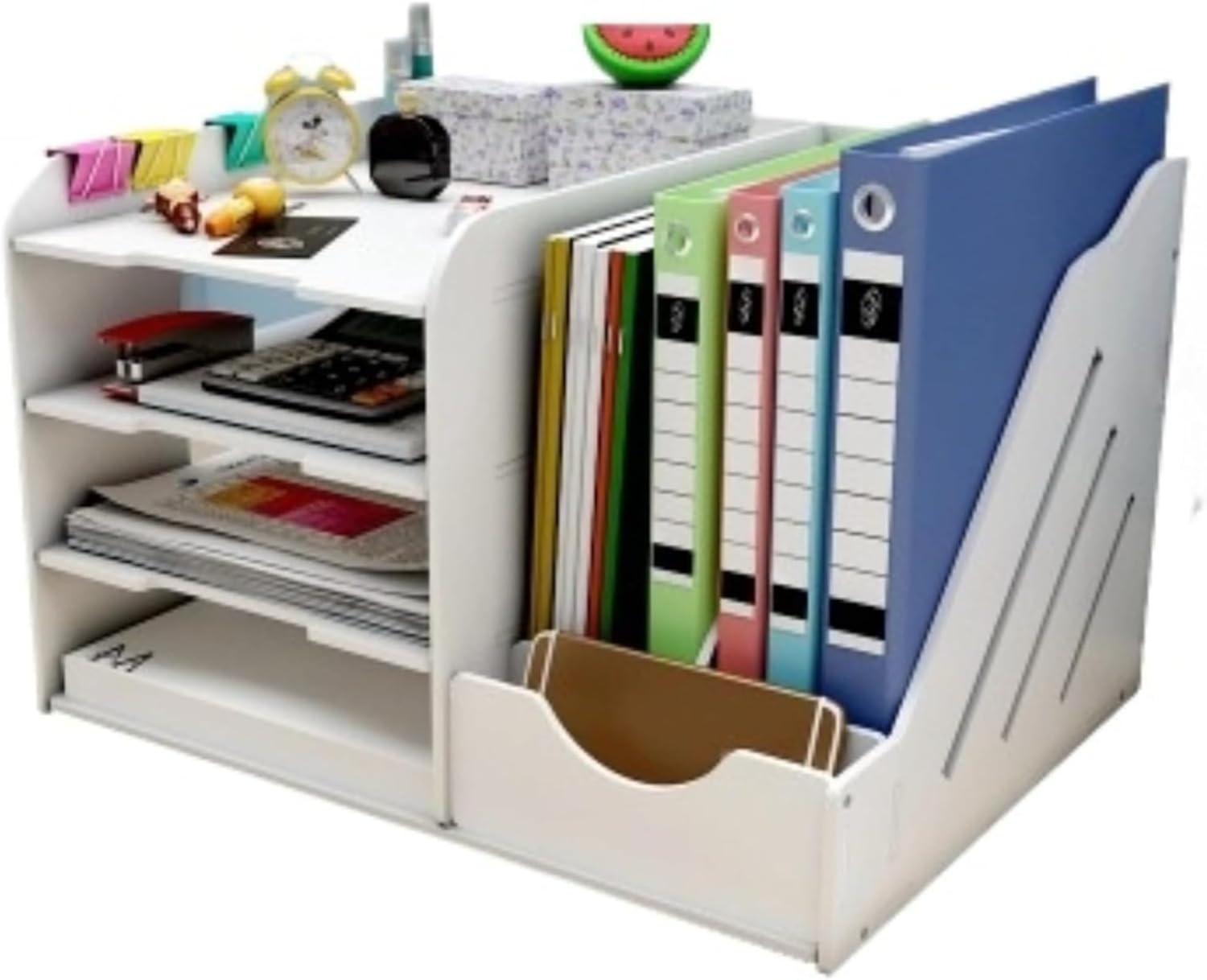 卓上 収納 ラック ボックス デスク 上 置き 棚 ファイル 大 容量 オフィス 机上 対応 ペン 入れ 組み立て 簡単 仕切り フ