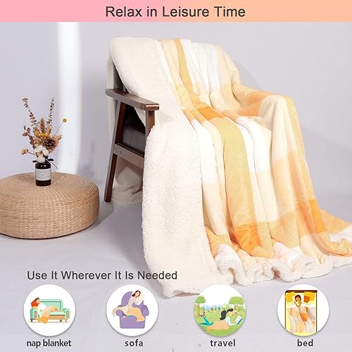 Miniatura 3 de NANPIPER Manta Sherpa de tamaño Queen, cálida y mullida, manta a cuadros de forro polar suave para sofá, cuadros beige de 90 x 90 pulgadas