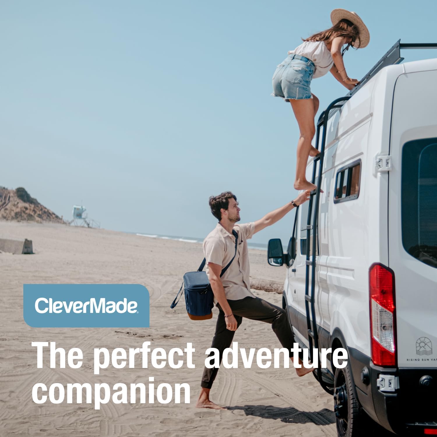 CleverMade Pacifica Sac isotherme pliable – Sac isotherme et pliable pour voyage, plage, pique-nique et voyages, peut contenir jusqu'à 30 canettes, étanche et souple, océan