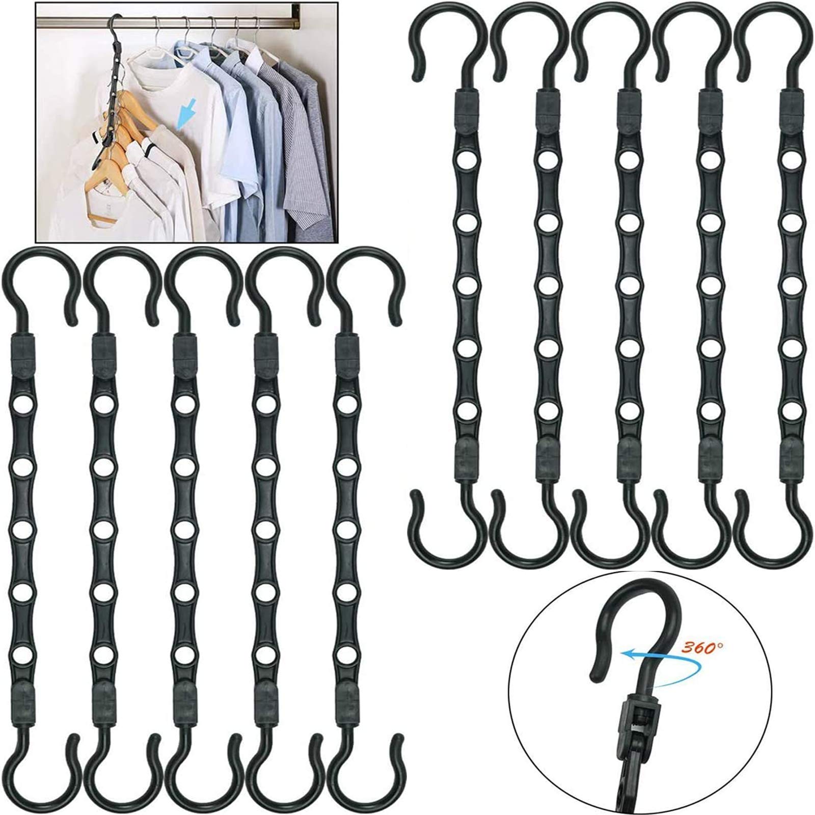 Redbee Black Magic Hangers 10 Pack Space Saving Clothes Hangers Organizer Closet Wardrobe Clothing Space Saver Sturdy For Heavy Clothes Multifunctional Hanging Amazing Multi Folding Hanger (, 10)