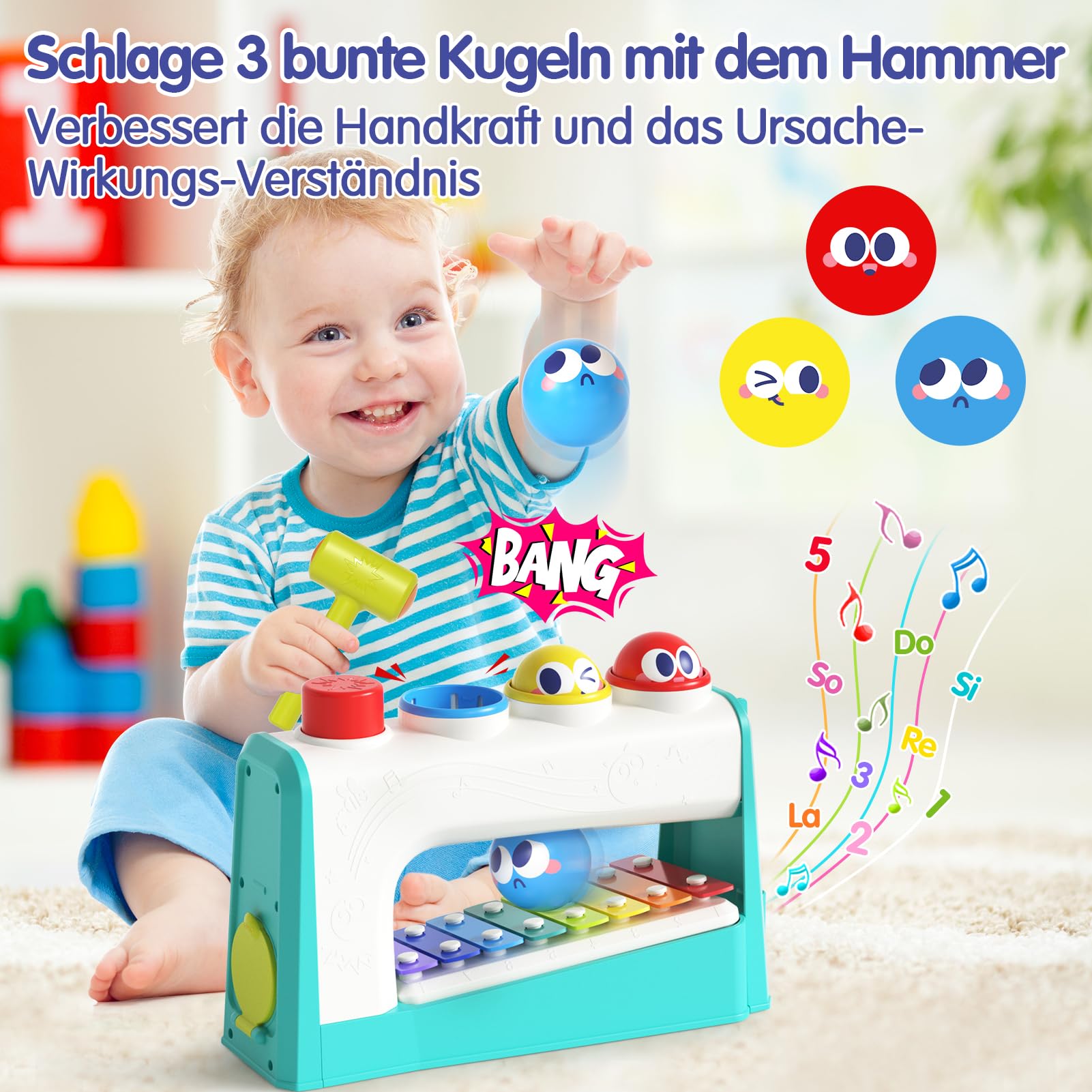 HOLA Spielzeug ab 1 Jahr, Hammerspiel Xylophon Kinderspielzeug ab 1-2 Jahre Baby Geschenk für 1 Jahr Jungen und Mädchen Motorikspielzeug ab 12 Monate