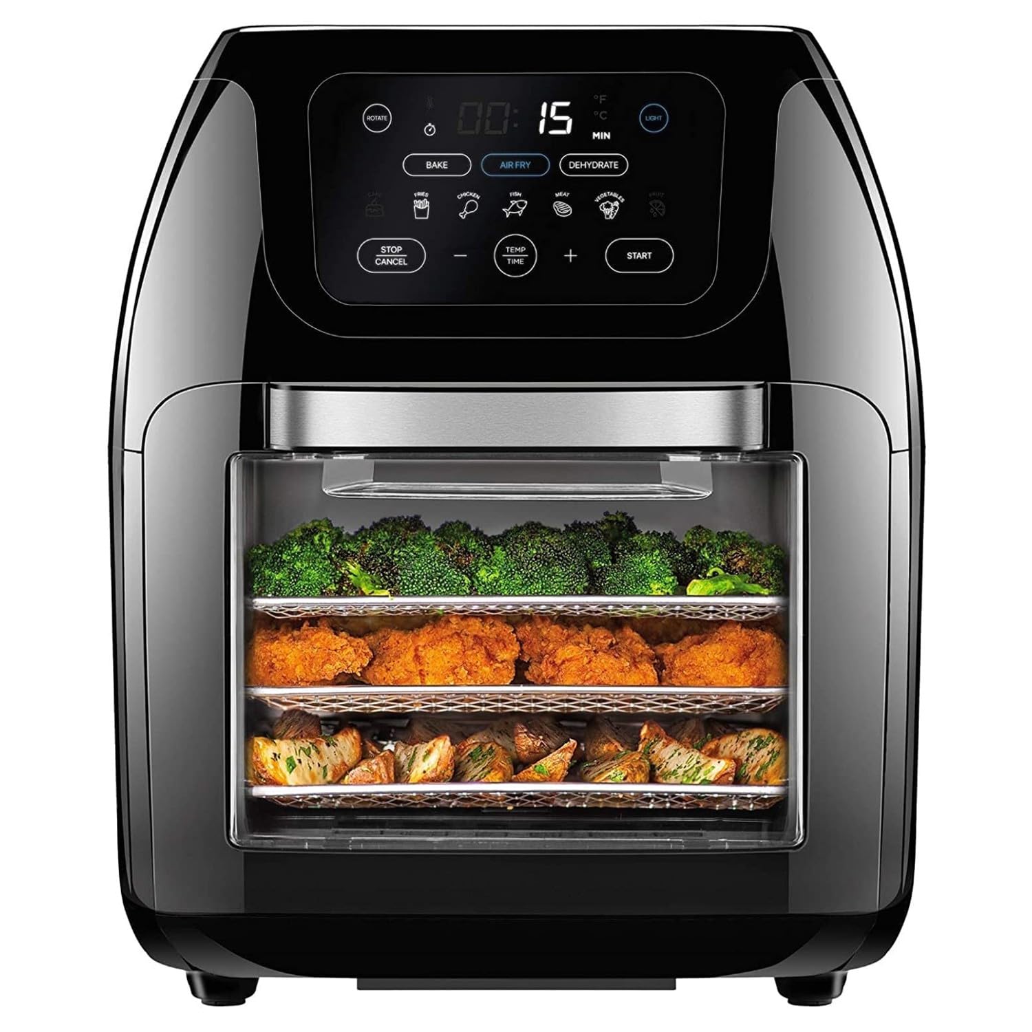 14 Qt Air Fryer Oven with Rotisserie, Visible Window, 12 Presets, 400¡ãF Max Temp, 85% Less Oil, Dishwasher Safe Accessories, Family Size Air Fryer