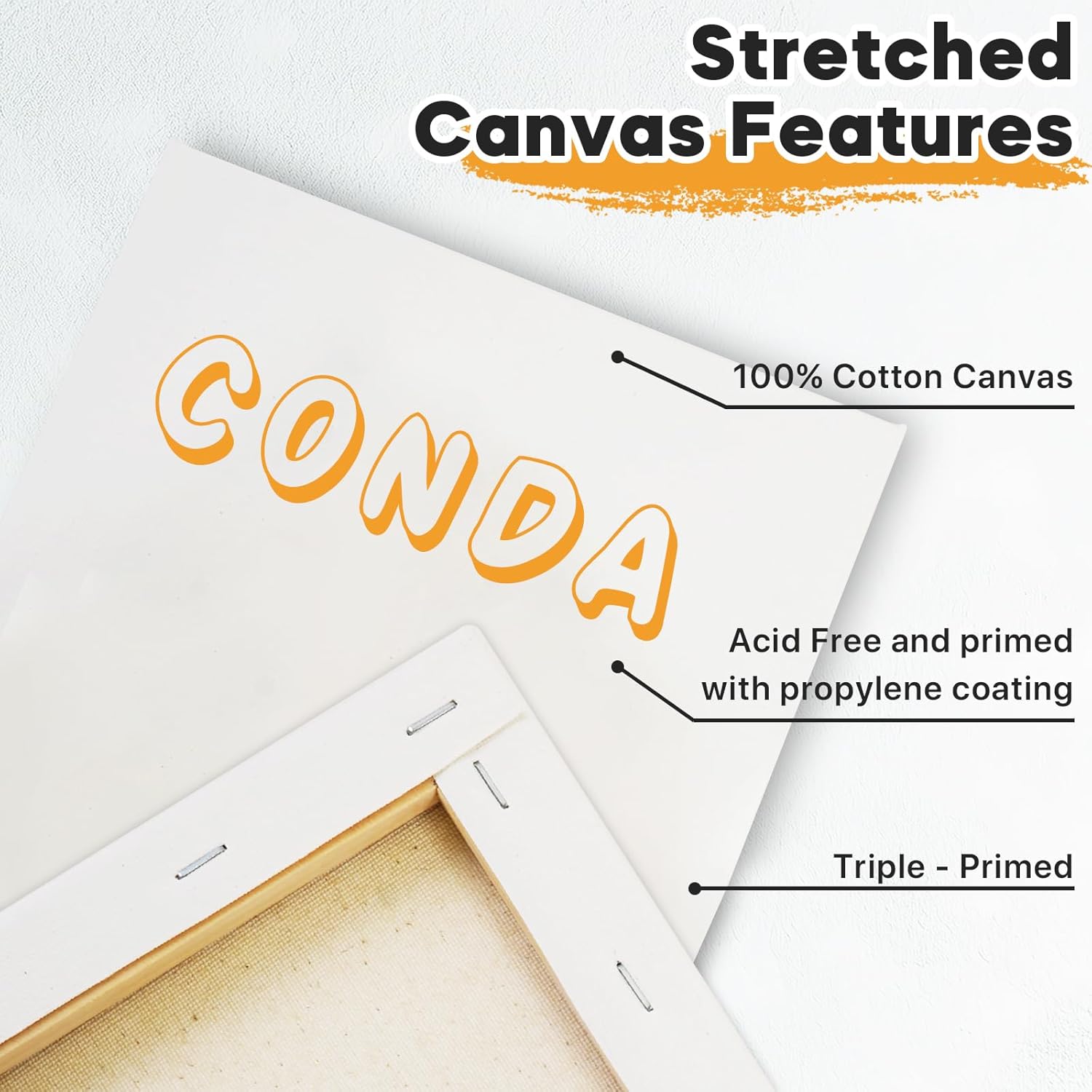 CONDA 6x6 inch Stretched Canvas for Painting, Pack of 12, 100% Cotton, 5/8 Inch Profile Value Bulk Pack for Acrylics, Oils Painting - Image 2