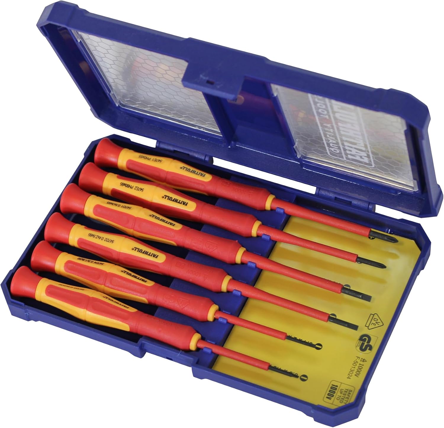 Faithfull Precision VDE Screwdriver Set, 6 Piece, Chrome Vanadium Steel, Soft Grip, Flat Head, 185mm, 65mm Long, Home Improvement